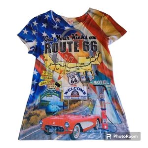 Big Bang Clothing USA Get Your Kicks On Route 66 34" Chest All Over Image Shirt
